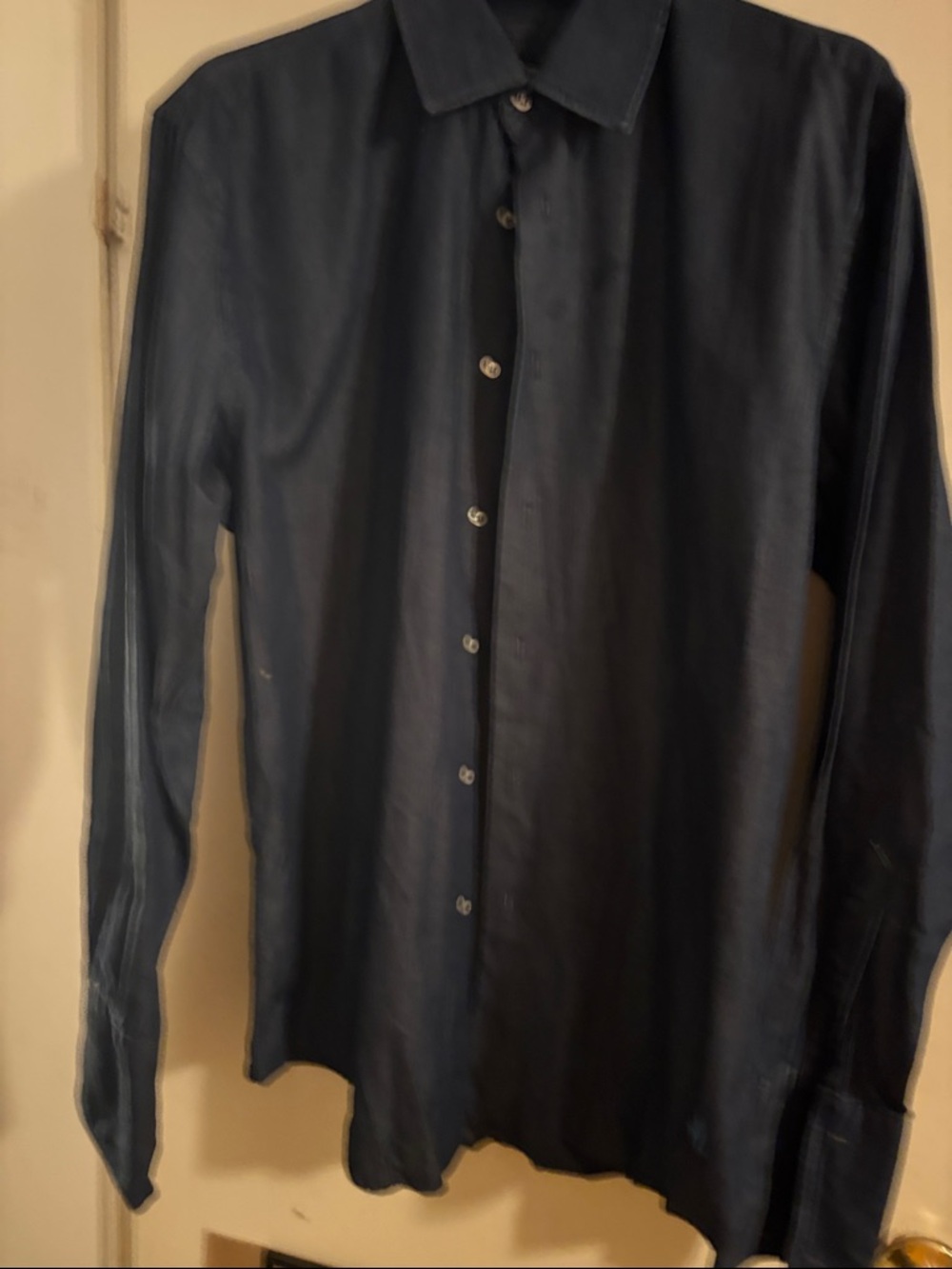 J. Peterman Navy Blue Long-Sleeve Button-Up Shirt